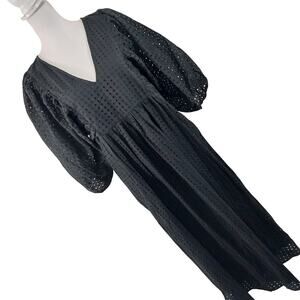 NWOT! A NEW DAY! BLACK COTTON EYELET, POUF SLEEVE MAXI BOHO CHIC DRESS! SZ L